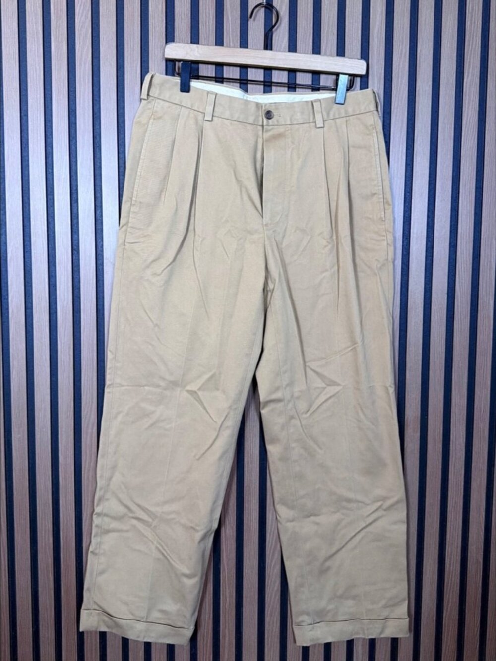 Brooks Brothers Dress Pants 33 x 30 Mens Beige Tan Pleated 100% Cotton